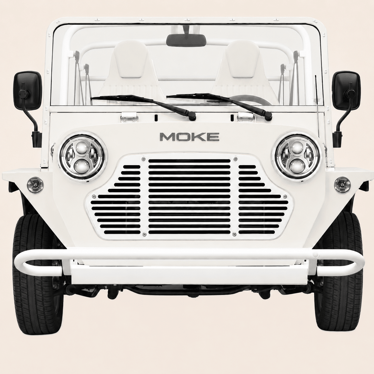 Moke électrique Shell White décapotable à louer sur la Côte d'Azur